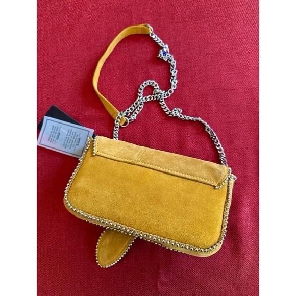 Zara Mustard Yellow Suede Bow Accent Crossbody Bag With Studs, NWT - Picture 2 of 12